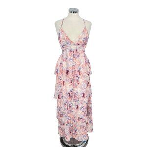 Fanco Cutout Tiered Sleeveless Maxi Dress Multicolor Pink Purple Size Medium NWT